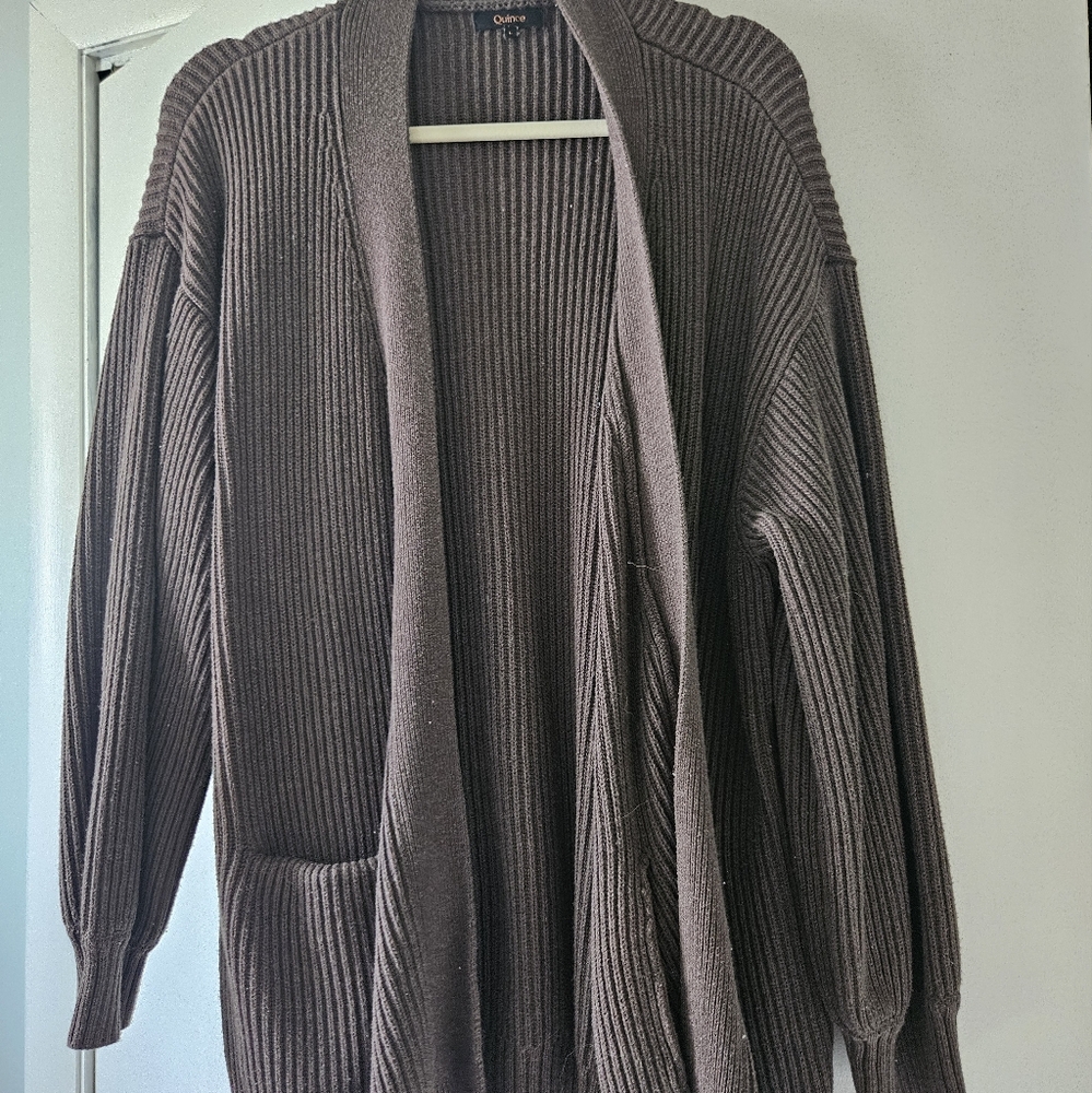 Quince Chocolate Ribbed Knit Cardigan